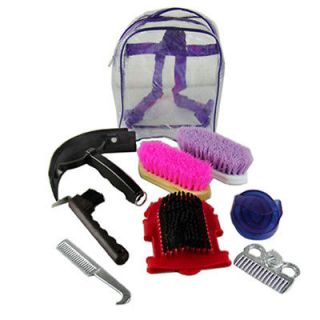 Horse Pony Grooming Kit Set with Bag Purple Barn Care Supply 9pc 