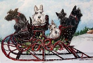   Sleigh Ride Christmas Cards 10 identical   Scottie Holiday Art