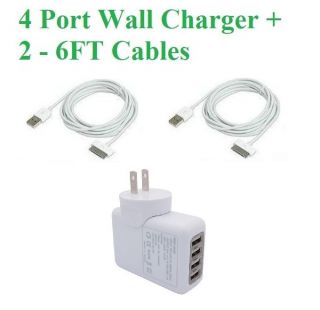   USB Wall Charger Power Adapter For iPad iPhone iPod + 2 6ft Sync Cord