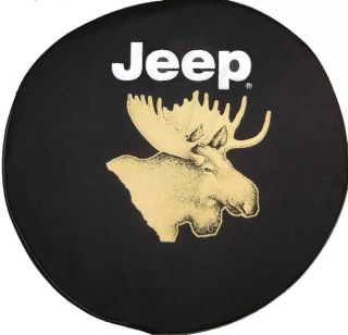   Jeep logo 32 Moose on Heavy Black Denim Tire Cover (Fits Jeep Liberty