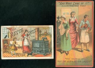 Raven Paste Stove Polish Trade Card and Rising Sun Ad Folder, 1880s
