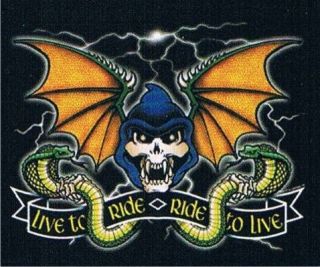 LIVE TO RIDE RIDE TO LIVE Skull Snakes Hell Motorcycle Dragon Rock 