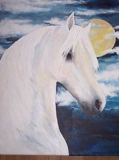 Orig. Art Pearl White horse Once in a blue Moon 16x20 wrapped 