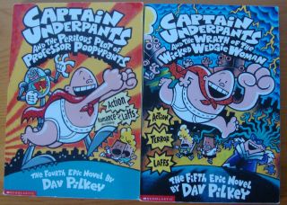   of 2 Captain Underpants Books, Dav Pilkey Books 4 & 5 vg RL3 Ages 7 10