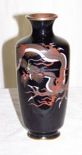 Vtg / Antique Japanese Cloisonne Silver WIre Dragon Vase Meiji 1890s