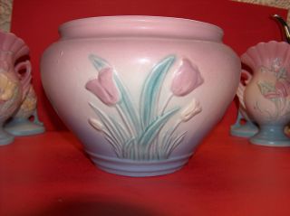 Hull Pottery Shabby Art Deco Chic Large Tulip Jardiniere Vase 