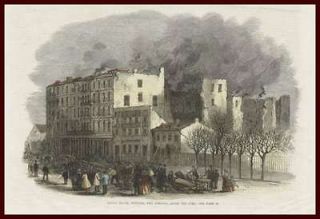 Toronto, Canada, Rossin House Fire, Hand Colored Engraving, Antique 