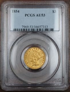 1854 $1 Gold Indian Dollar, NGC AU 55, Flashy and Bright, Wonder Gold 