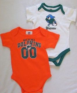 Miami Dolphins Baby Infant One Piece Creeper Bodysuit 2 Pack 0/3M or 3 