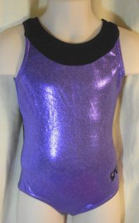   Gymnastics Metallic Purple & Black Tank Leotard Costume C/XS #1465