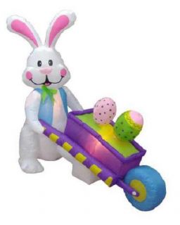 Bunny with wheelbarrow 4 ft Inflatable Lawn Decoration
