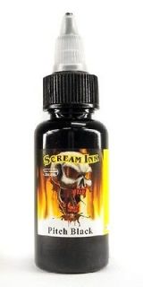 SCREAM TATTOO INK PITCH BLACK Bright Vibrant Color Supply (4 Sizes 