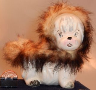 Rare Vintage Fur Coat Dog Figurine Poodle Puppy 1959 A+