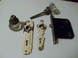 Vintage Glass Door Knob & Lock Complete with Key