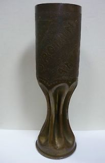 1915 WWI TRENCH ART RECYCLED BRASS ARTILLERY SHELL VASE ARTWORK 