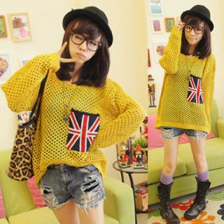 Hot Womens Hollow out Sweaters Union Jack Pock Knitting Sweet Tops 
