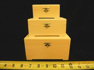 Set of 3 Unfinished Wood Footed Jewelry/Trinket Box W/ Brass Latch 