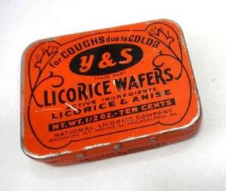 antique Y&S LICORICE WAFERS COUGH DROP MEDICINE TIN w/CONTENTS 