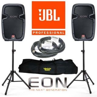JBL EON510 10 Powered Portable PA Speaker Pair w/ Stands & Cables DJ 