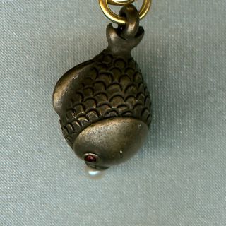 Joan Rivers Antique Bronze Fish Egg Charm Scale Pattern Faux Pearl 