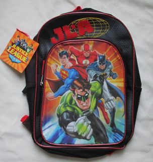 NEW JUSTICE LEAGUE DELUXE BACKPACK W/ SUPERMAN, BATMAN, FLASH & GREEN 