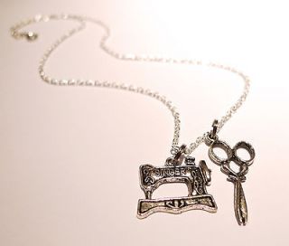   Singer Sewing Machine & Scissors Necklace   Jewellery  Kitsch Jewelry