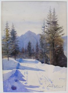 Antique John Whorf Winter Road Tall Pines W/C Painting