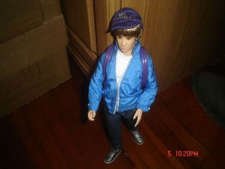Justin Bieber Doll JB style Travel Gear Brown Hair Cap My World Blue 