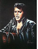 New Hand Painted 12x18 Velvet Elvis Presley Singing & Playing Guitar 