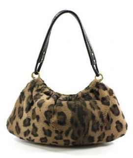 AUTH KATE SPADE Brown Faux Fur Leopard Print Framed Hobo Handbag