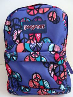 NWT JANSPORT SuperBreak Girls Backpack Purple Book Bag Peace Sign 