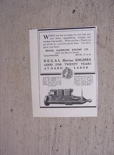 1927 Regal Gasoline Marine Engine Ad Coldwater Michigan Model KT Boat 