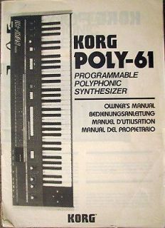 Original KORG Poly 61 Synthesizer Owners Users Operating Manual 