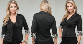 New Women Sexy Simple Black Cheetah Print Cuff Sleeve One Button 