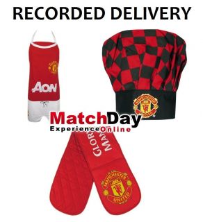 Manchester United FC Apron Kit Chefs Hat Oven Gloves Kitchen Set 