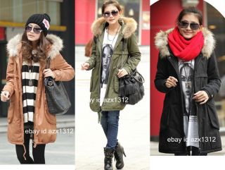 Women Military Long Winter Coat Jacket Hooded huge fur collar Parka 