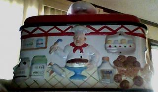   Chef Hand Painted ceramic Breadbox New & Never Used In Original Box