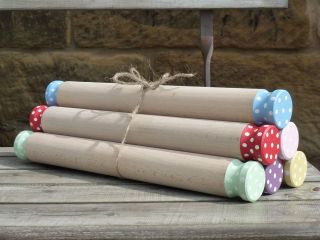 Hand painted Shabby Chic Spotty Polka Dot Large Wooden Rolling Pin   6 