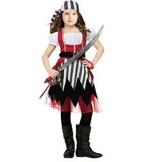 Pirate Queen Girl Costume Child Kid Dress Red Black White Silver