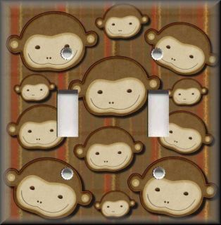   Switch Plate Cover   Cute Monkey Faces   Brown Background   Kids Room