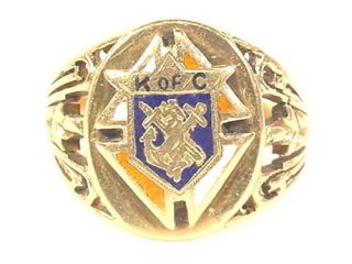 Mens Knights of Columbus Ring Code of Arms styling 10K Gold