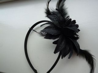 Gorgeous Large Glitter Flower & Feather Fascinator on a Thin Aliceband 