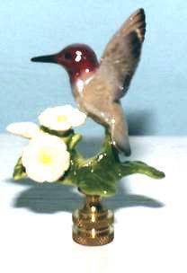 Hummingbird Lamp Finial, lamp topper, porcelain, new