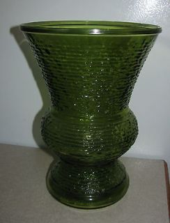 Vintage Large Green Crinkled Glass Flower Vase Tall Dimpled E O Brody 