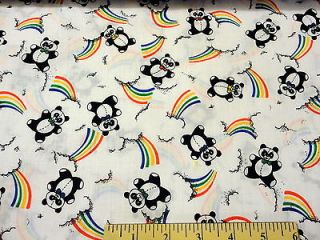 New Cotton Quilting sewing crafting fabric Panda bears rainbows BTY x 