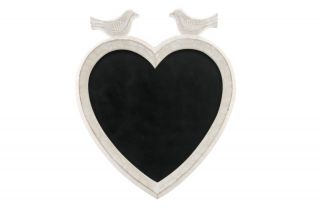 LARGE HEART SHAPED CHALKBOARD/BLA​CKBOARD 2 DOVES WHITE WOOD FRAME 