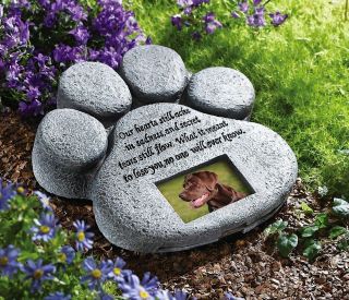 Stone look Pet Paw Print Memorial Garden Stone with Slot for Picture 