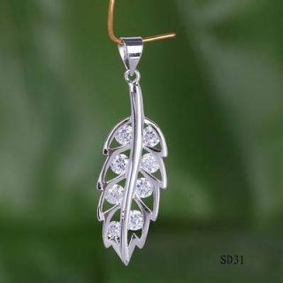   Leaf Crystal Dangle 925 Sterling Silver Charms Fit Necklace Pendants