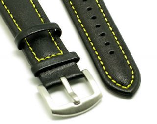 20mm Black/Yellow leather watch Band for Nautica etc