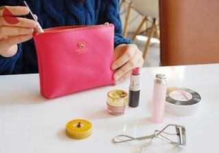 Lovely Color Faux Leather Make Up Bag Case Cosmetics Pouch   Ribbon